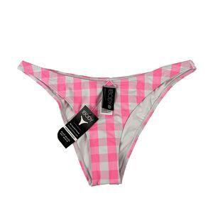 Cotton On BODY Women’s Pink Check High Side Brazilian Seam Bikini Bottom M NWT